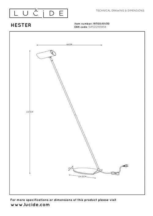 Lucide HESTER - Leeslamp - 1xGU10 - Antraciet - technisch